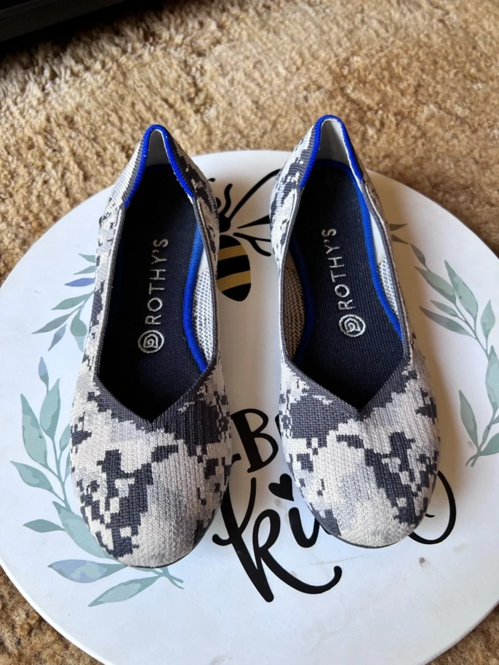 Rothy's Snake Print Flats with Blue Trim